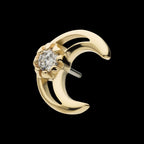 Cut Out Crescent Moon with Center Round Lab-Grown Diamond Flatback Stud Earring / Nosering - Diamond in 14Kt Gold