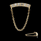 Curved Bar Cluster with Prong Set 6 Round Lab-Grown Diamonds & Dangle Chain Flatback Stud Earring / Nosering - Lab-Grown Diamond & Diamond in 14Kt Yellow Gold