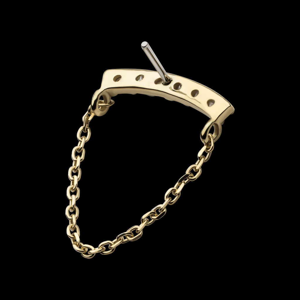 Curved Bar Cluster with Prong Set 6 Round Lab-Grown Diamonds & Dangle Chain Flatback Stud Earring / Nosering - Lab-Grown Diamond & Diamond in 14Kt Yellow Gold