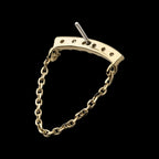 Curved Bar Cluster with Prong Set 6 Round Lab-Grown Diamonds & Dangle Chain Flatback Stud Earring / Nosering - Lab-Grown Diamond & Diamond in 14Kt Yellow Gold