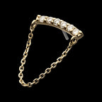 Curved Bar Cluster with Prong Set 6 Round Lab-Grown Diamonds & Dangle Chain Flatback Stud Earring / Nosering - Lab-Grown Diamond & Diamond in 14Kt Yellow Gold