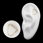 Curved Bar Cluster with Prong Set 6 Round Lab-Grown Diamonds & Dangle Chain Flatback Stud Earring / Nosering - Lab-Grown Diamond & Diamond in 14Kt Yellow Gold