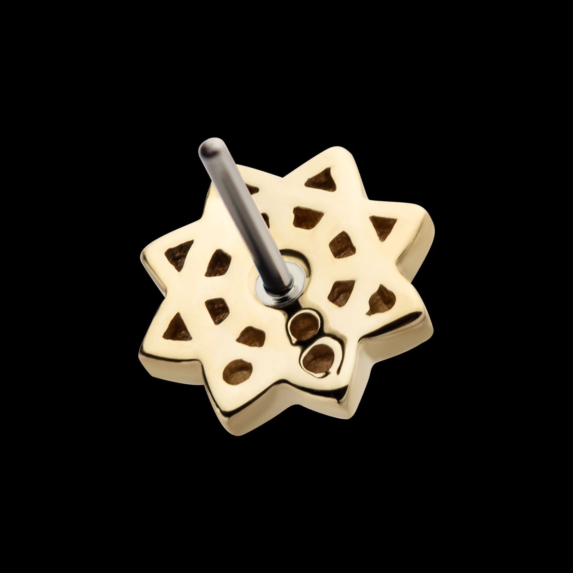 Mandala Flower with Center Bezel Set Round Lab-Grown Diamond Flatback Stud Earring / Nosering - Diamond in 14Kt Yellow Gold
