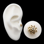 Mandala Flower with Center Bezel Set Round Lab-Grown Diamond Flatback Stud Earring / Nosering - Diamond in 14Kt Yellow Gold