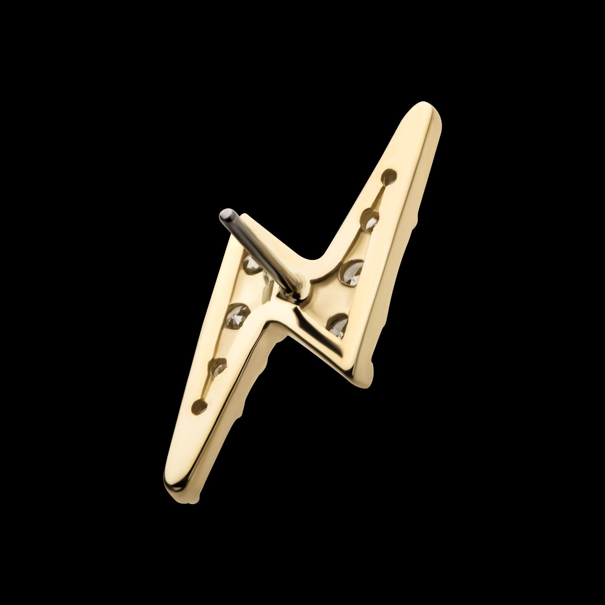 Lightning Bolt with Pave Set 9 Round Lab-Grown Diamonds Flatback Stud Earring / Nosering - Lab-Grown Diamond & Diamond in 14Kt Gold