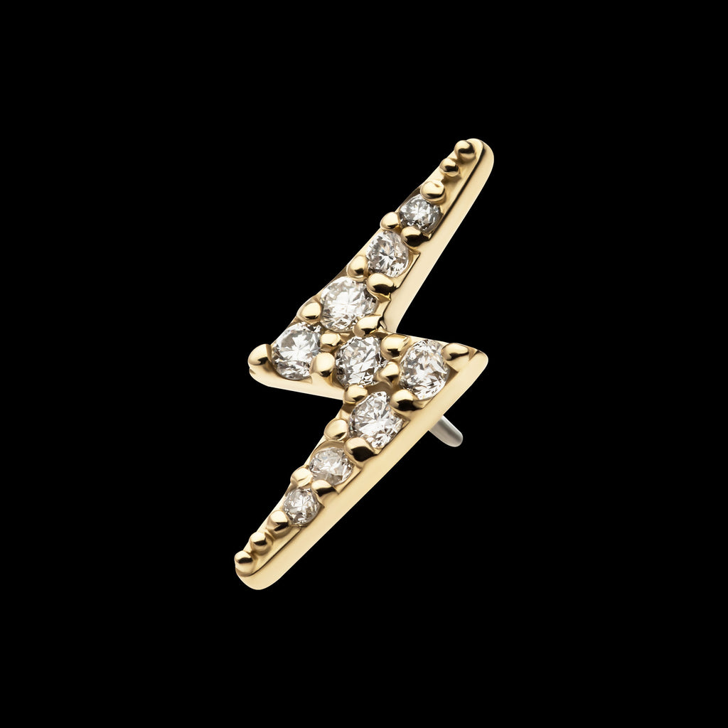 Lightning Bolt with Pave Set 9 Round Lab-Grown Diamonds Flatback Stud Earring / Nosering - Lab-Grown Diamond & Diamond in 14Kt Gold