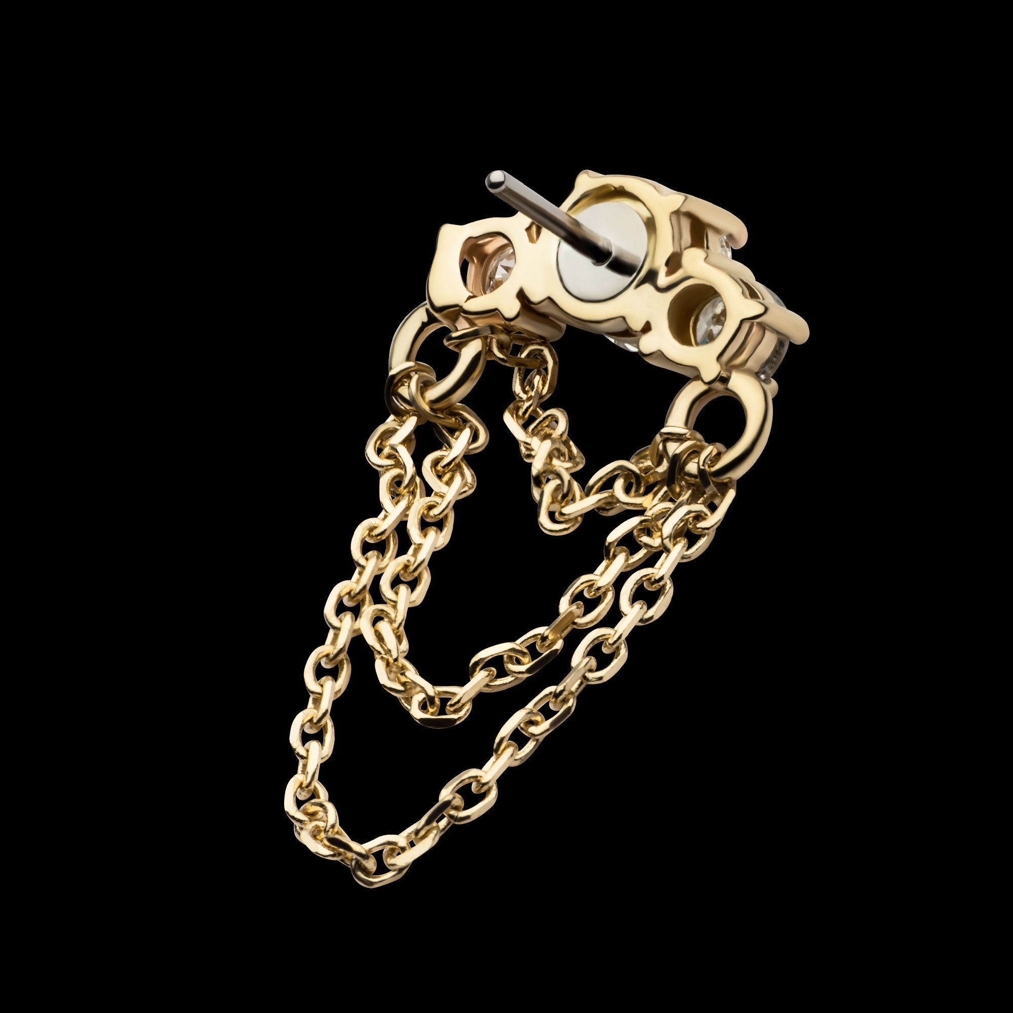 Prong Set 3 Cluster Round Lab-Grown Diamonds with Triple Dangle Chain Flatback Stud Earring / Nosering - Lab-Grown Diamond & Diamond in 14Kt Yellow Gold