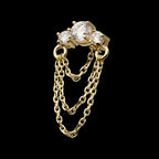 Prong Set 3 Cluster Round Lab-Grown Diamonds with Triple Dangle Chain Flatback Stud Earring / Nosering - Lab-Grown Diamond & Diamond in 14Kt Yellow Gold