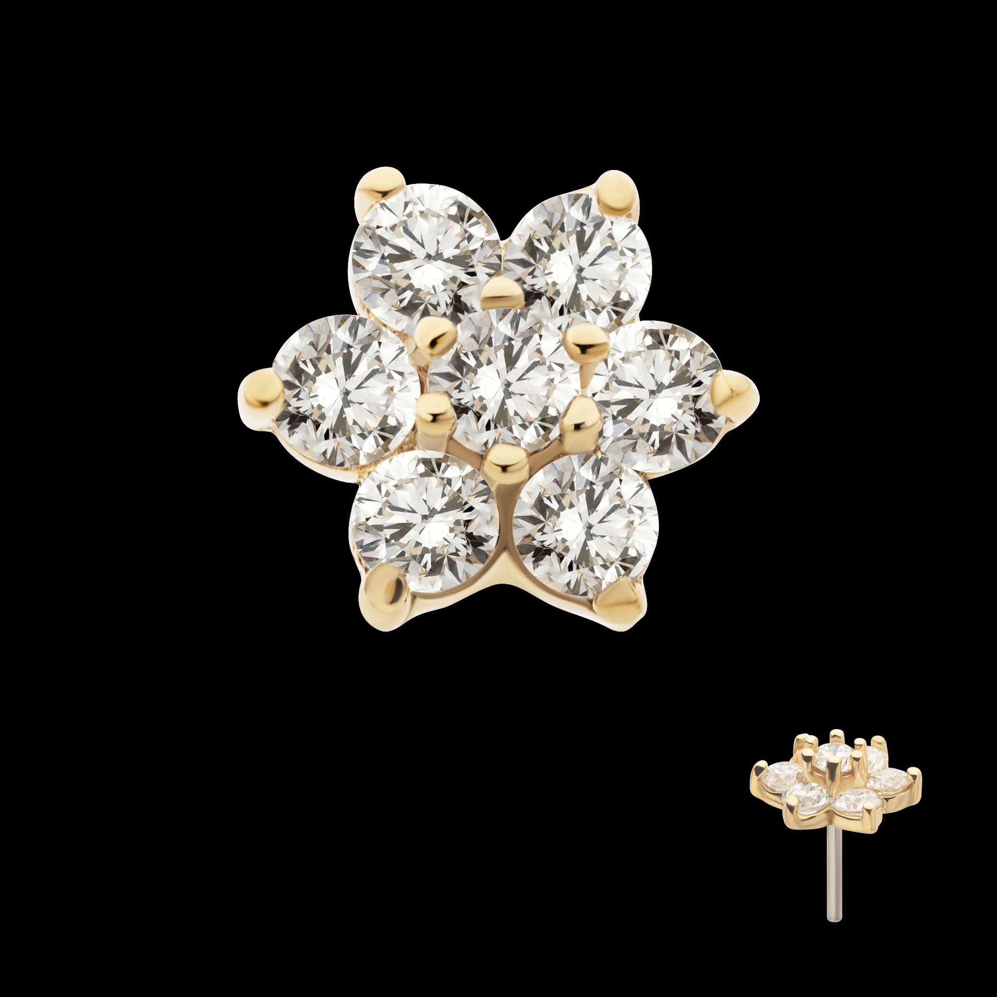 Flower with Prong Set 7 Round Lab-Grown Diamonds Flatback Stud Earring / Nosering - Lab-Grown Diamond & Diamond in 14Kt Yellow Gold