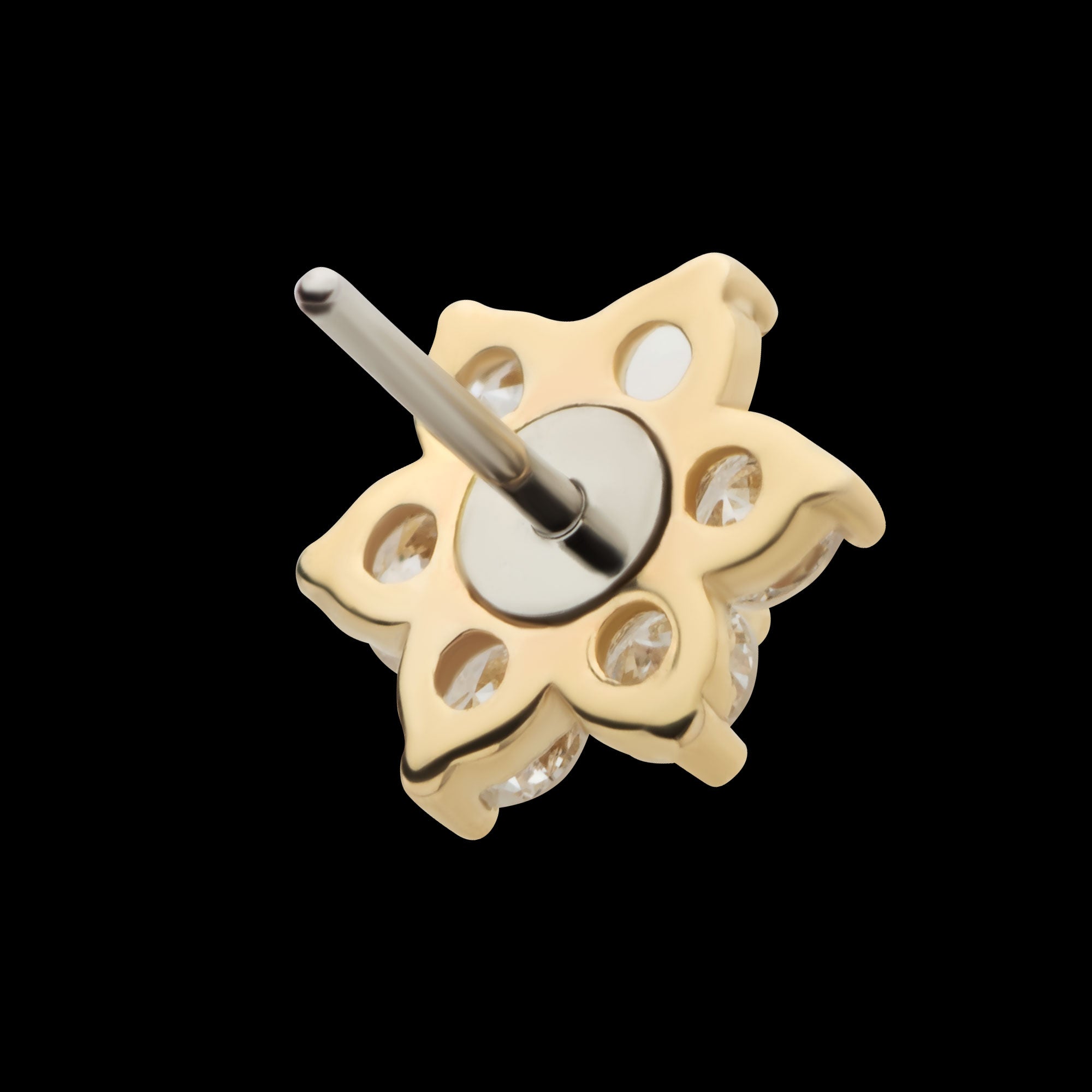 Flower with Prong Set 7 Round Lab-Grown Diamonds Flatback Stud Earring / Nosering - Lab-Grown Diamond & Diamond in 14Kt Yellow Gold