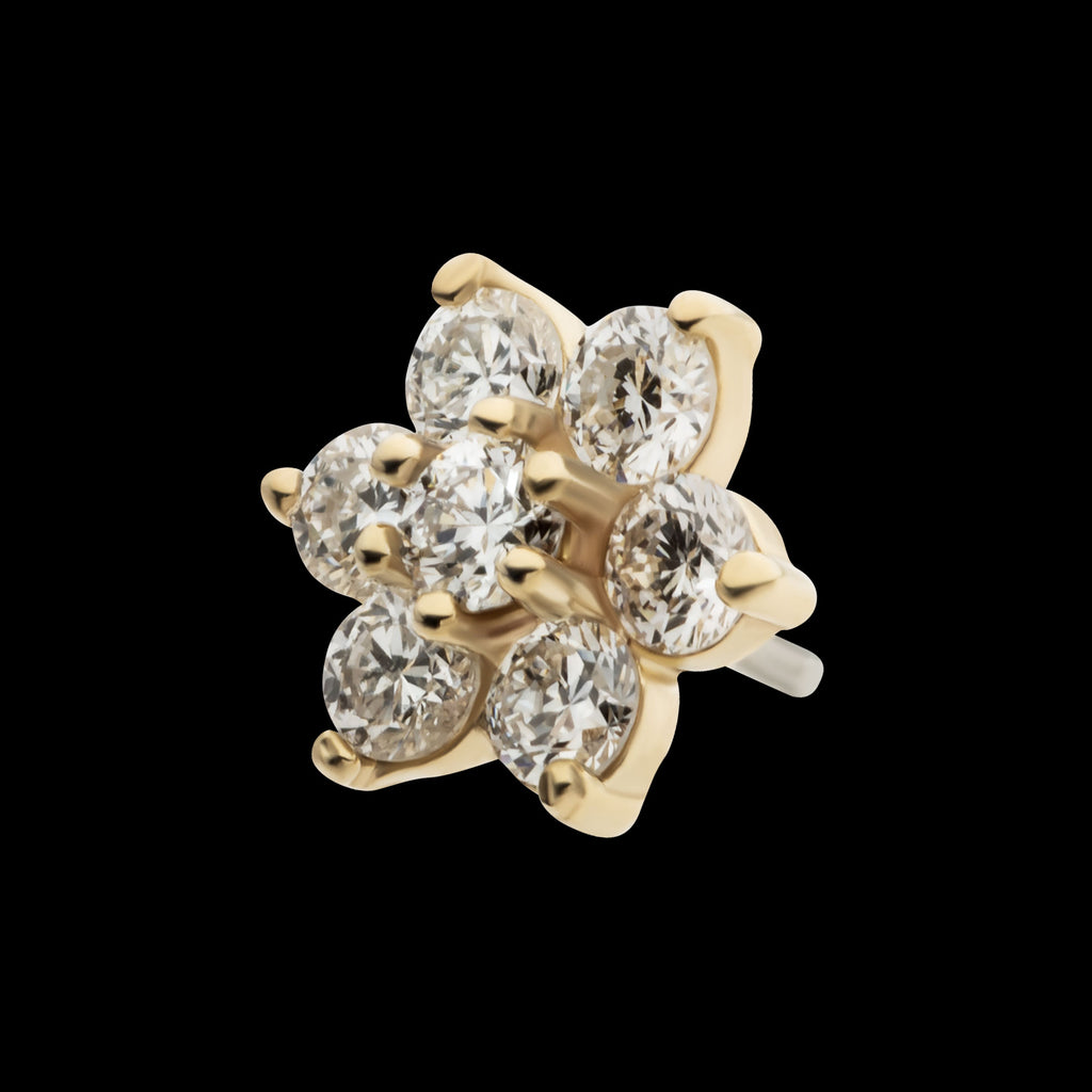 Flower with Prong Set 7 Round Lab-Grown Diamonds Flatback Stud Earring / Nosering - Lab-Grown Diamond & Diamond in 14Kt Yellow Gold