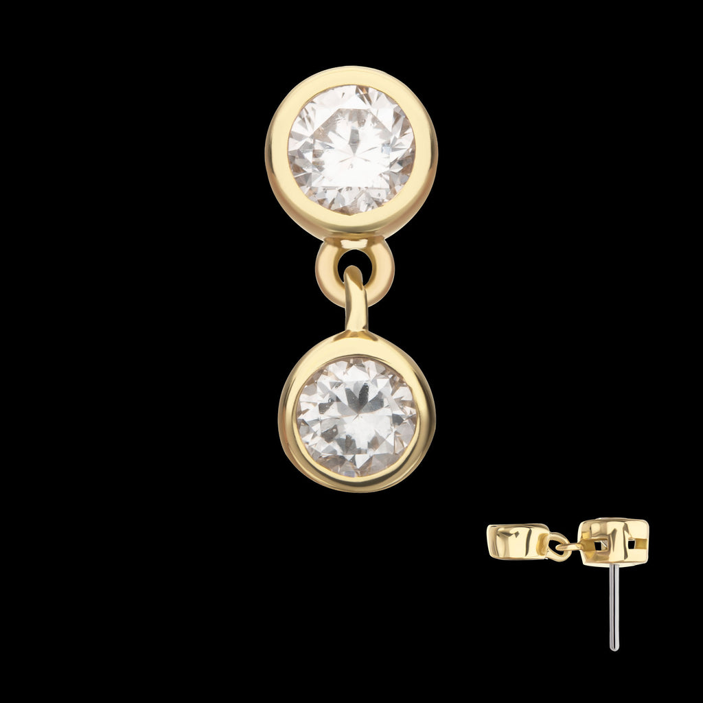 Double Bezel Lab-Grown Diamond Dangle Flatback Stud Earring / Nosering - Diamond in 14Kt Yellow Gold