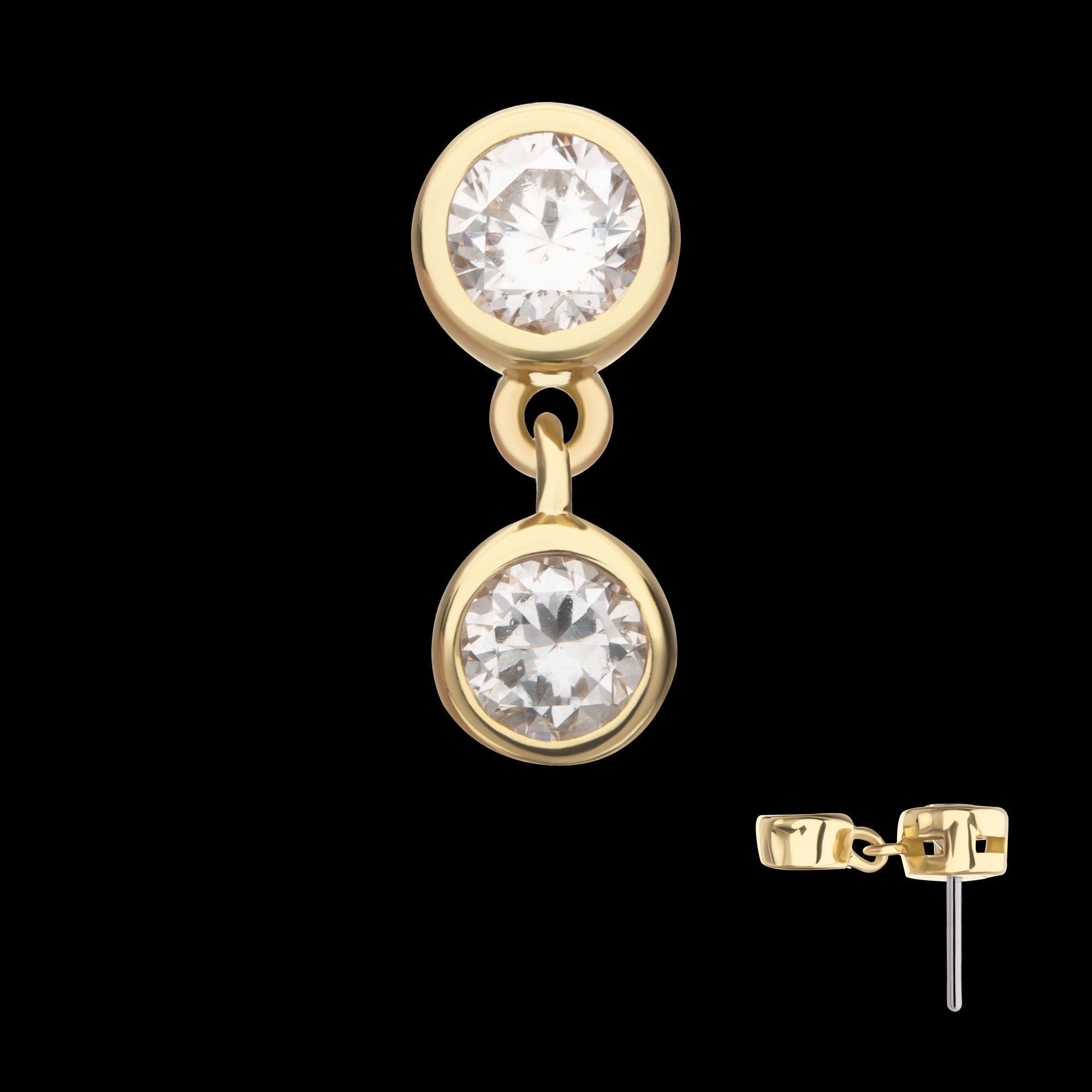 Double Bezel Lab-Grown Diamond Dangle Flatback Stud Earring / Nosering - Diamond in 14Kt Yellow Gold