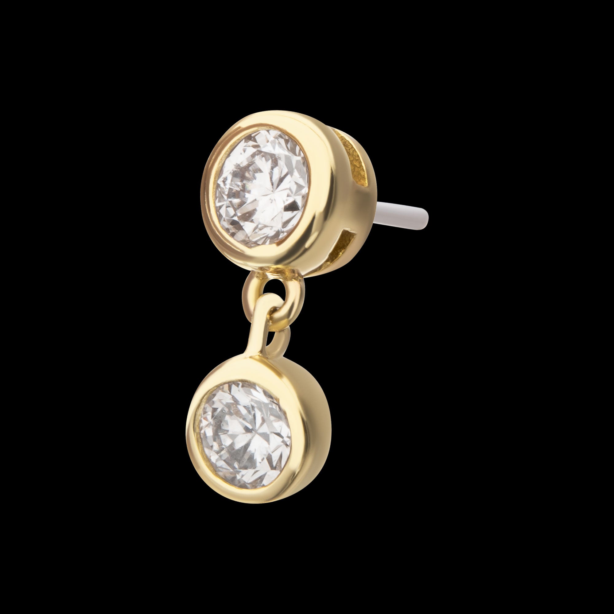 Double Bezel Lab-Grown Diamond Dangle Flatback Stud Earring / Nosering - Diamond in 14Kt Yellow Gold