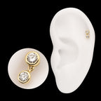 Double Bezel Lab-Grown Diamond Dangle Flatback Stud Earring / Nosering - Diamond in 14Kt Yellow Gold