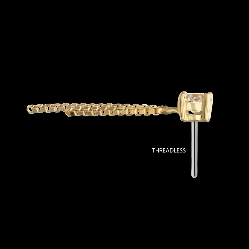 Prong Set Lab-Grown Diamond with 2 Box Chain Dangle Flatback Stud Earring / Nosering - Diamond in 14Kt Yellow Gold