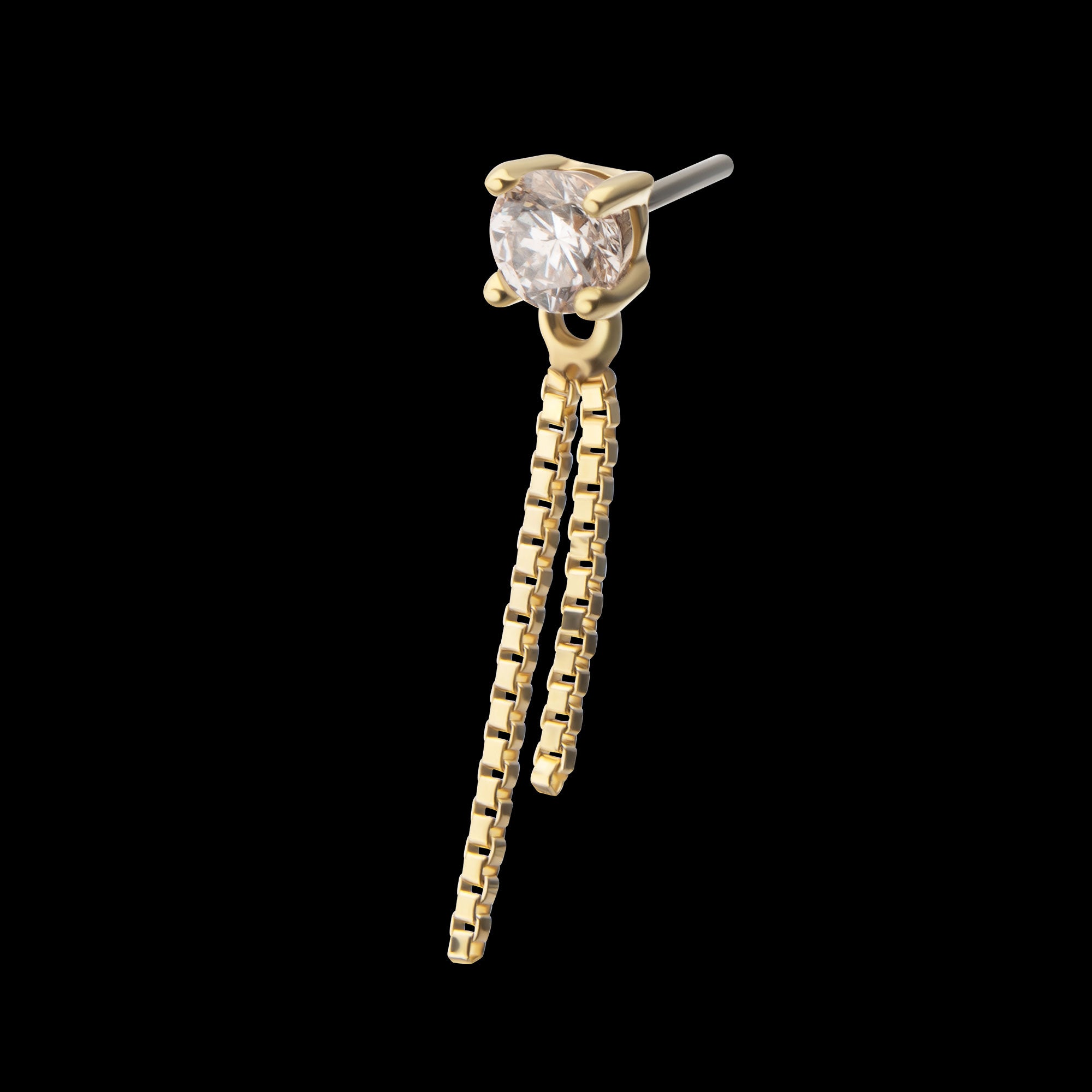 Prong Set Lab-Grown Diamond with 2 Box Chain Dangle Flatback Stud Earring / Nosering - Diamond in 14Kt Yellow Gold