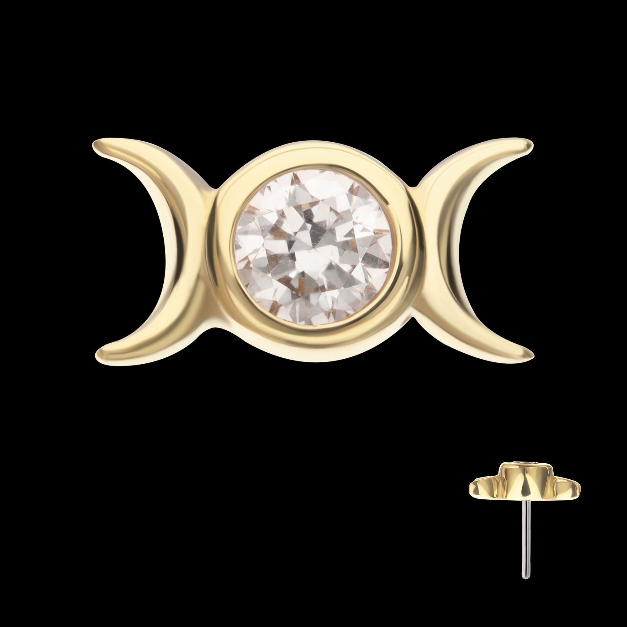 Triple Moon Phase with Bezel Lab-Grown Diamond Flatback Stud Earring / Nosering - Diamond in 14Kt Yellow Gold