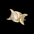 Triple Moon Phase with Bezel Lab-Grown Diamond Flatback Stud Earring / Nosering - Diamond in 14Kt Yellow Gold