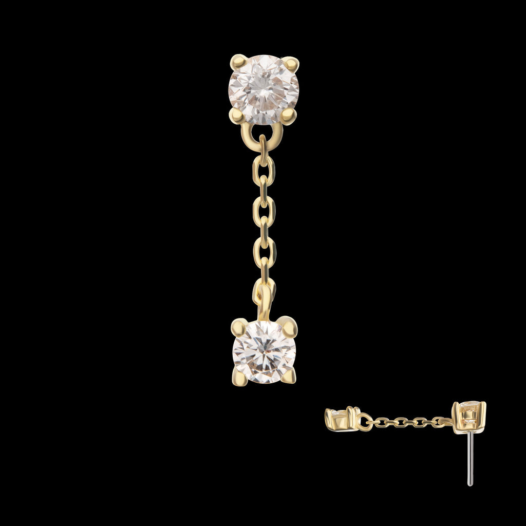 Double Prong Set Lab-Grown Diamonds Dangle Flatback Stud Earring / Nosering - Lab-Grown Diamond & Diamond in 14Kt Yellow Gold