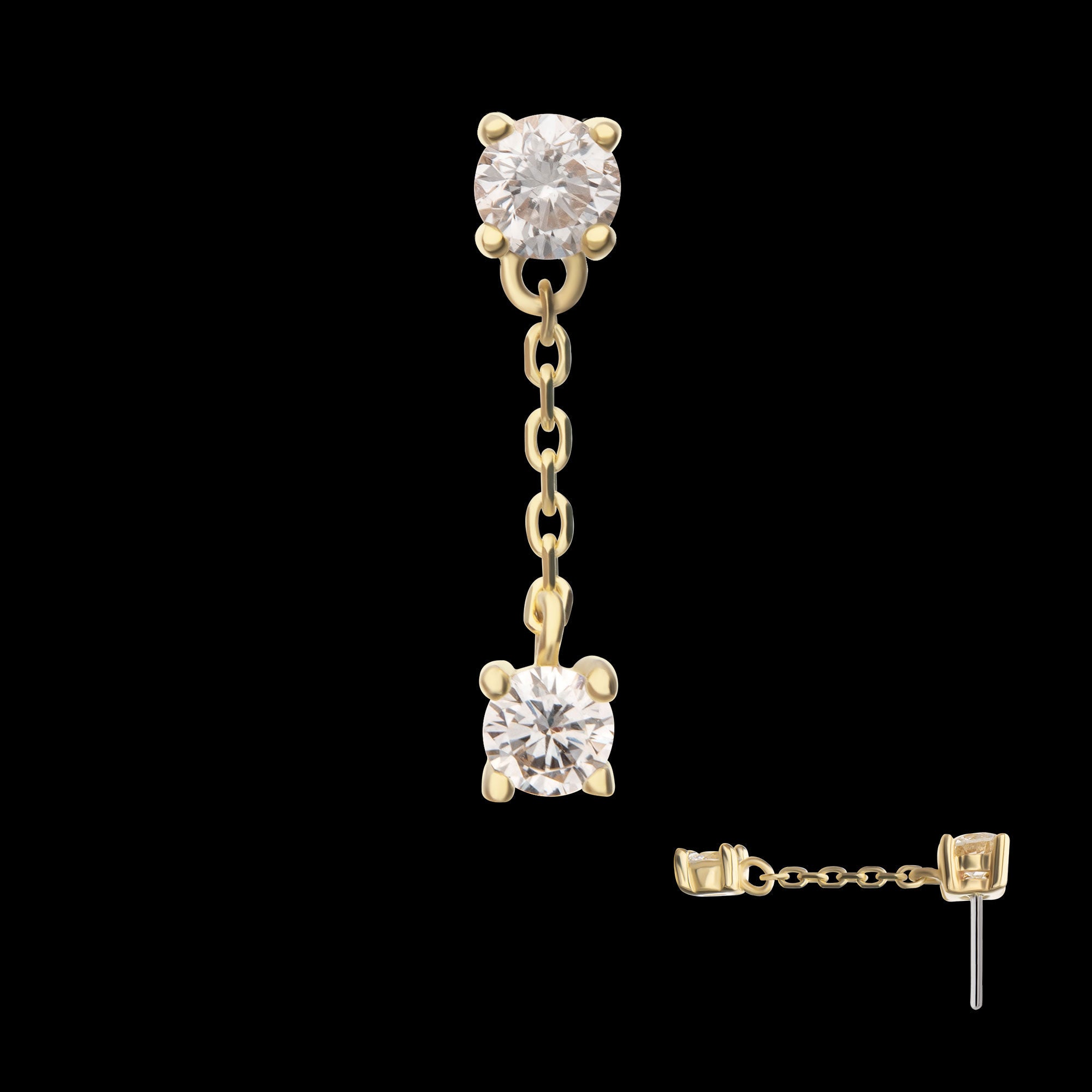 Double Prong Set Lab-Grown Diamonds Dangle Flatback Stud Earring / Nosering - Lab-Grown Diamond & Diamond in 14Kt Yellow Gold