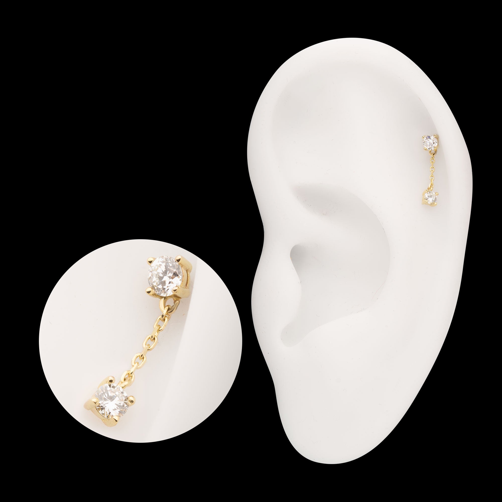 Double Prong Set Lab-Grown Diamonds Dangle Flatback Stud Earring / Nosering - Lab-Grown Diamond & Diamond in 14Kt Yellow Gold