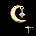 Crescent Moon with Prong Set Lab-Grown Diamond Dangle Flatback Stud Earring / Nosering - Diamond in 14Kt Yellow Gold