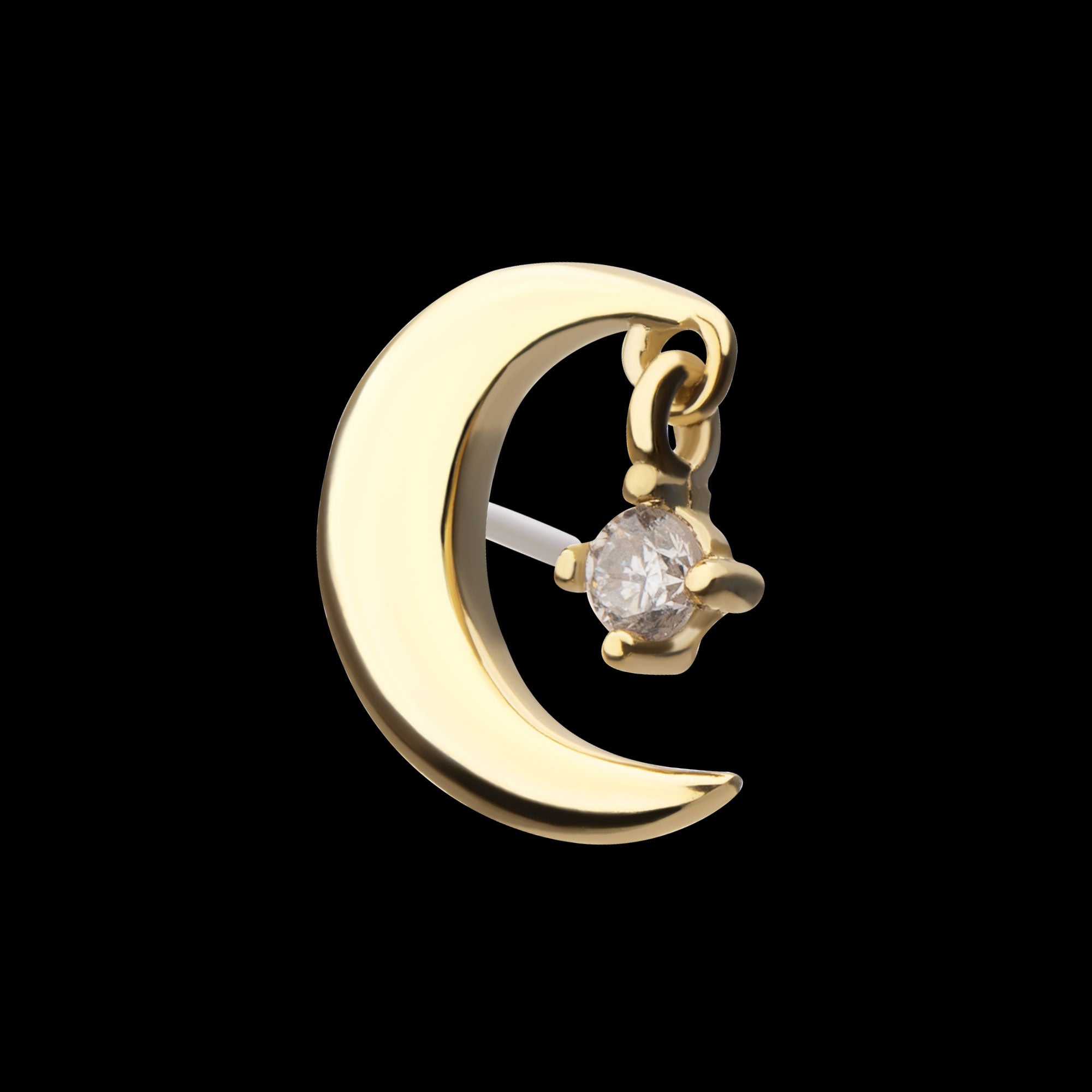Crescent Moon with Prong Set Lab-Grown Diamond Dangle Flatback Stud Earring / Nosering - Diamond in 14Kt Yellow Gold