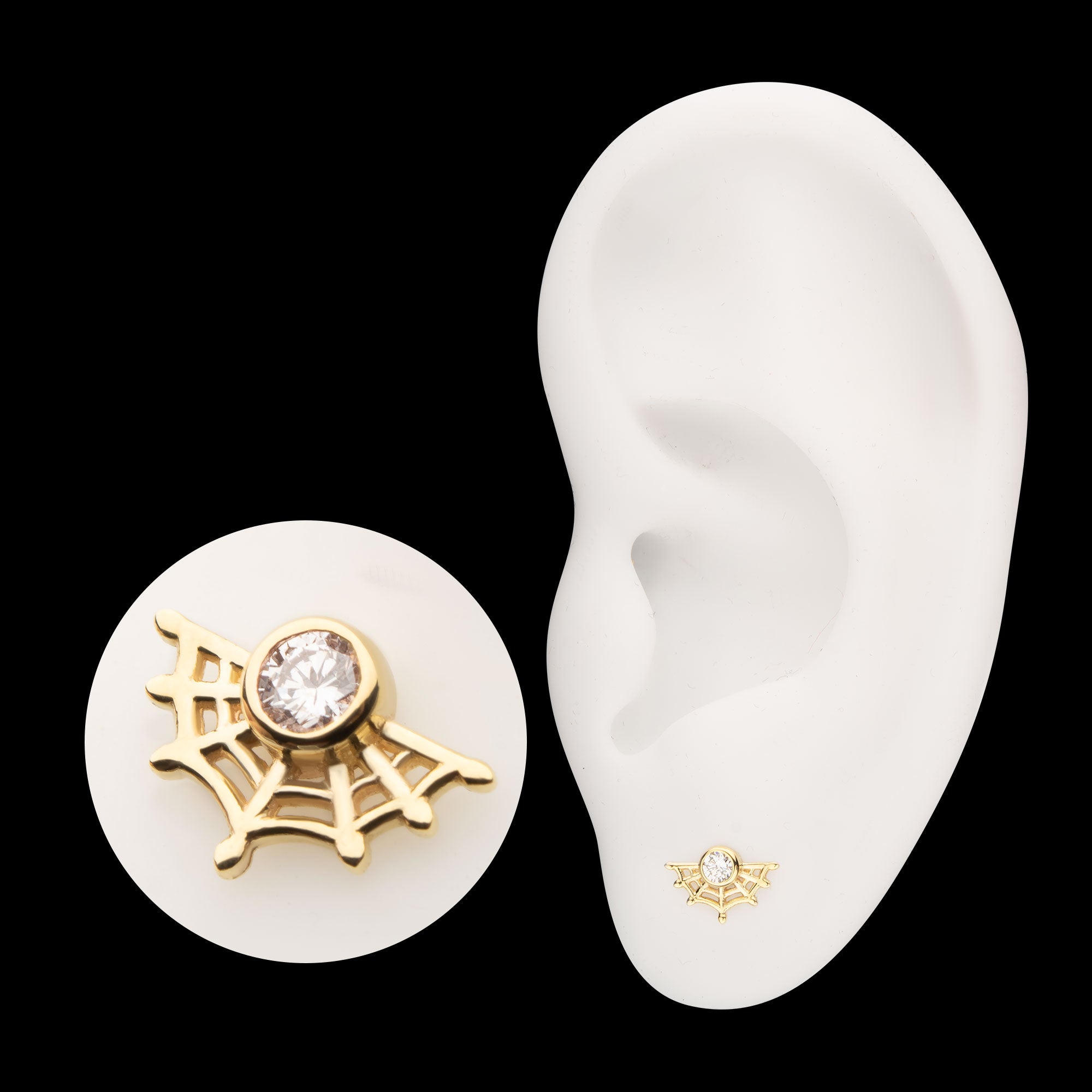 Spiderweb with Bezel Lab-Grown Diamond Flatback Stud Earring / Nosering - Diamond in 14Kt Yellow Gold