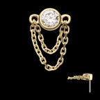 Bezel Set Lab-Grown Diamond with 2 Tiered Chain Dangle Flatback Stud Earring / Nosering - Diamond in 14Kt Yellow Gold