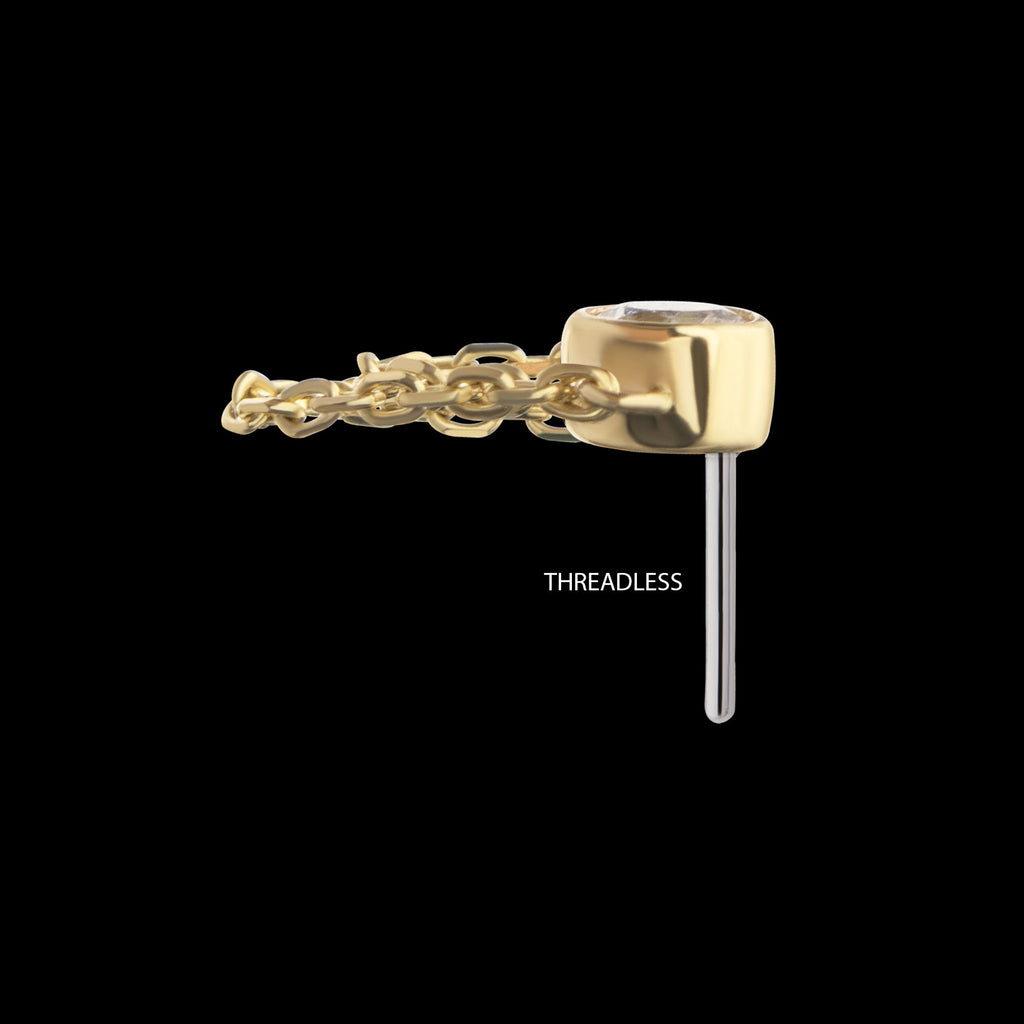 Bezel Set Lab-Grown Diamond with 2 Tiered Chain Dangle Flatback Stud Earring / Nosering - Diamond in 14Kt Yellow Gold