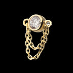 Bezel Set Lab-Grown Diamond with 2 Tiered Chain Dangle Flatback Stud Earring / Nosering - Diamond in 14Kt Yellow Gold
