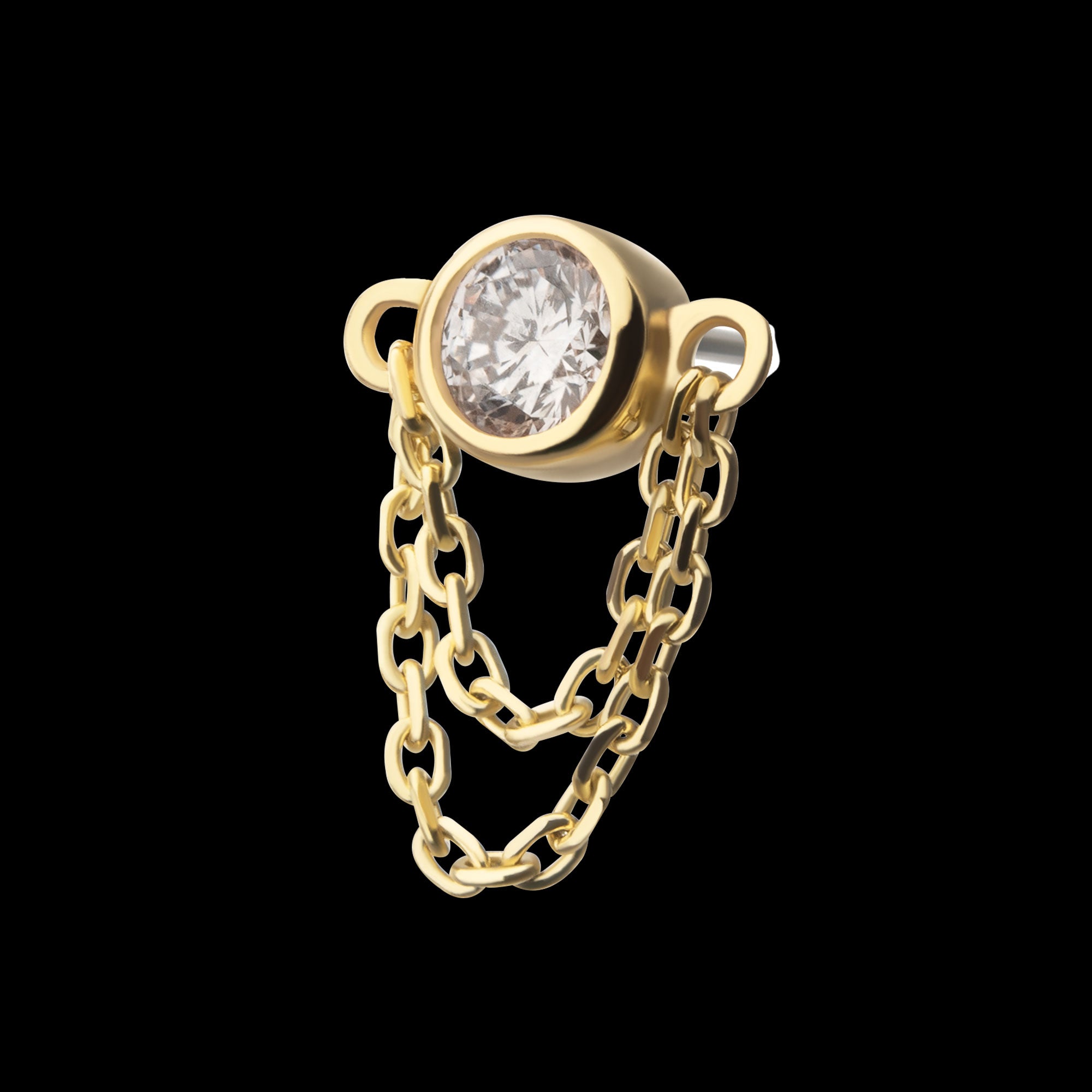 Bezel Set Lab-Grown Diamond with 2 Tiered Chain Dangle Flatback Stud Earring / Nosering - Diamond in 14Kt Yellow Gold