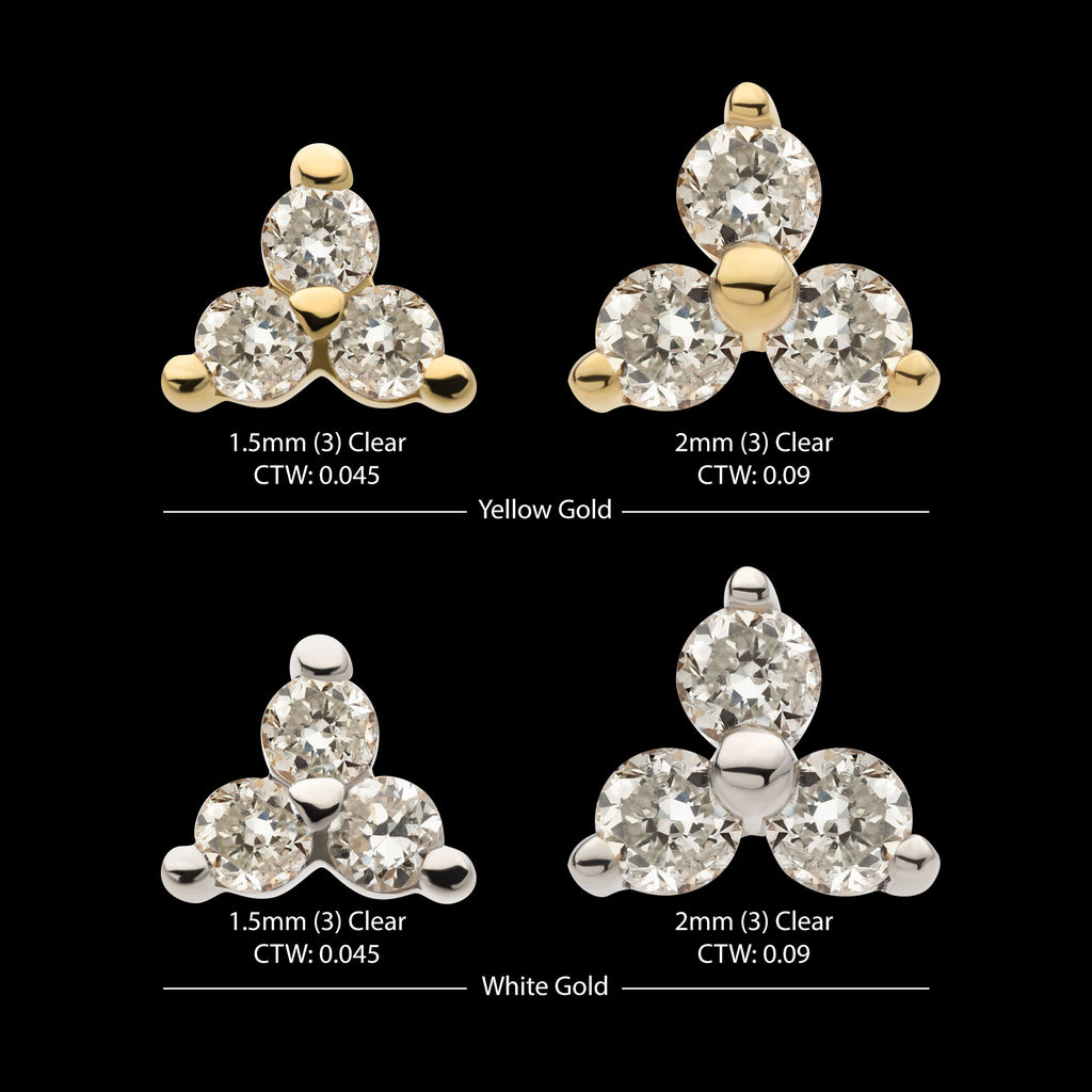 Pronged Round Lab-Grown Diamonds Trinity Flatback Stud Earring / Nosering - Lab-Grown Diamond & Diamond in 14Kt Gold