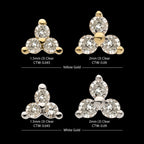 Pronged Round Lab-Grown Diamonds Trinity Flatback Stud Earring / Nosering - Lab-Grown Diamond & Diamond in 14Kt Gold