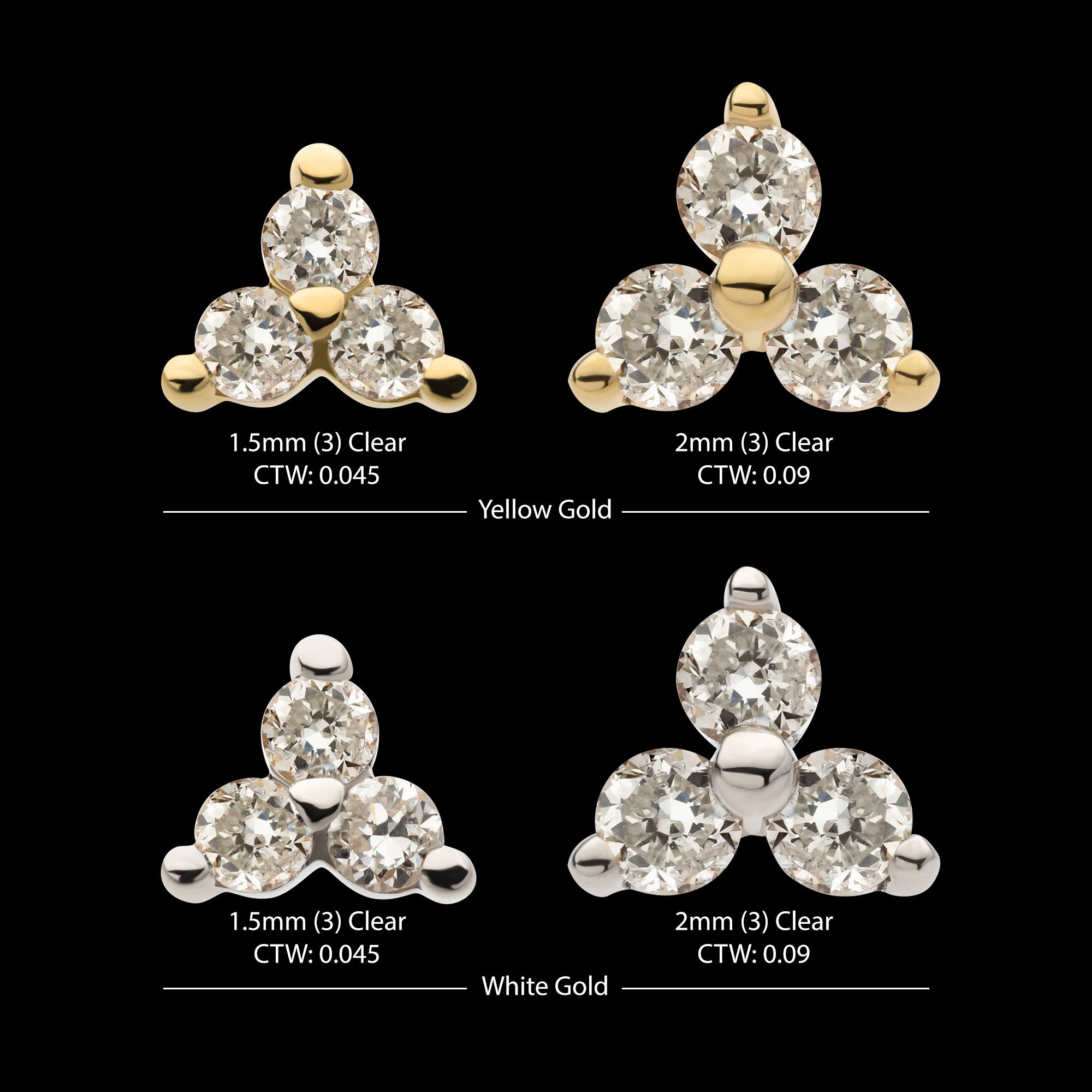 Pronged Round Lab-Grown Diamonds Trinity Flatback Stud Earring / Nosering - Lab-Grown Diamond & Diamond in 14Kt Gold