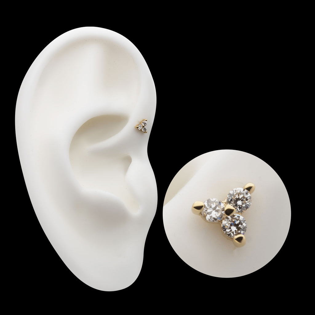 Pronged Round Lab-Grown Diamonds Trinity Flatback Stud Earring / Nosering - Lab-Grown Diamond & Diamond in 14Kt Gold