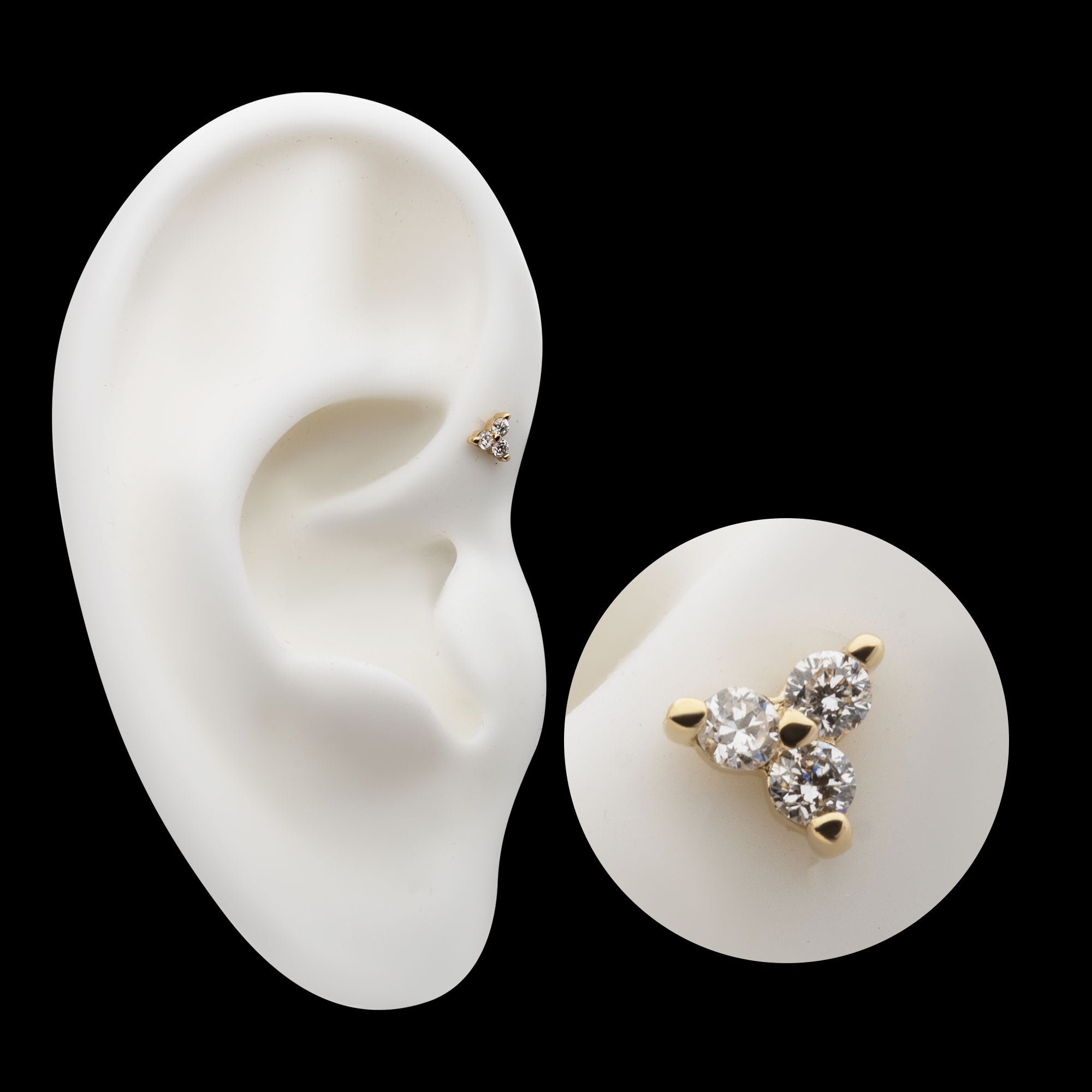 Pronged Round Lab-Grown Diamonds Trinity Flatback Stud Earring / Nosering - Lab-Grown Diamond & Diamond in 14Kt Gold
