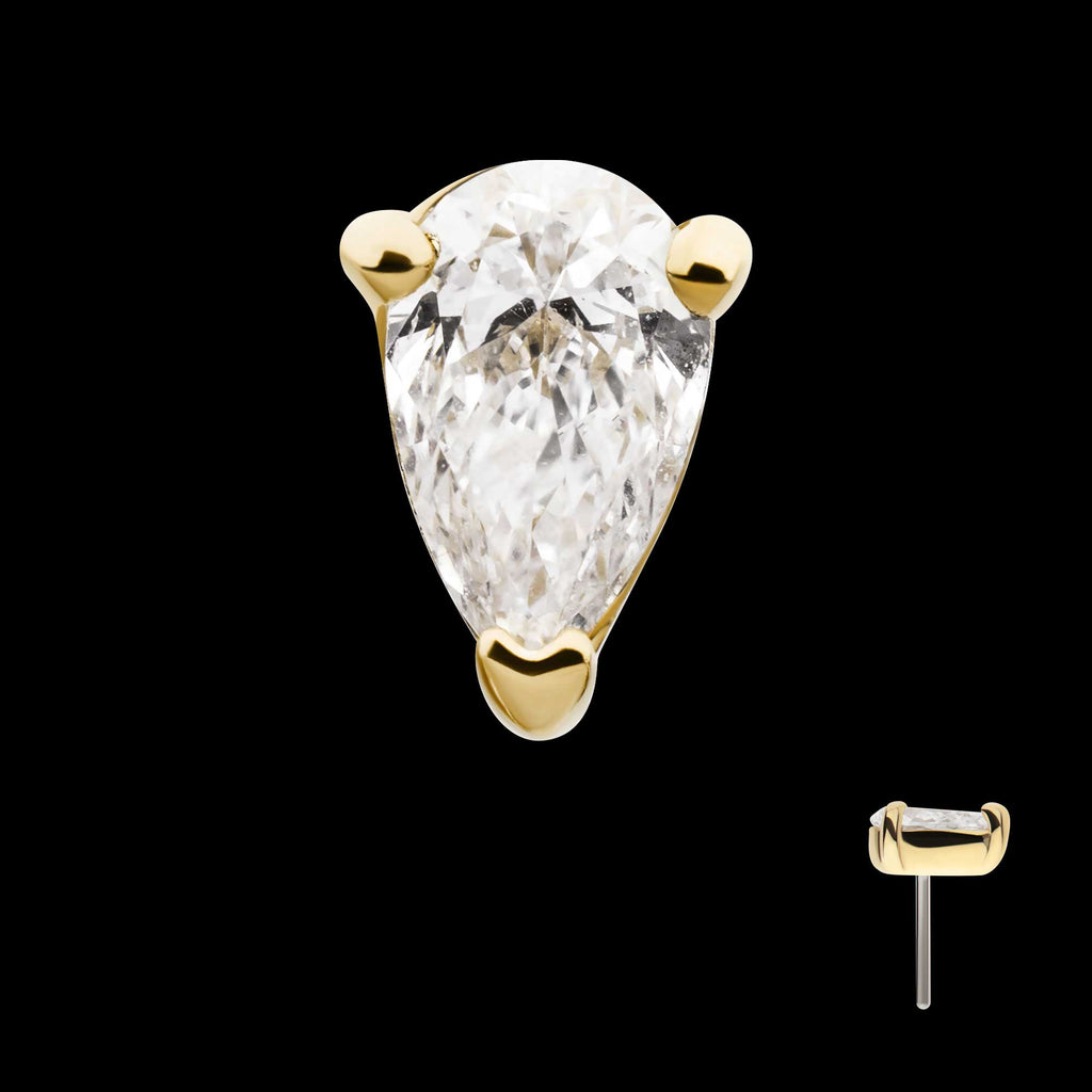 3 Prong Setting Pear Clear Lab-Grown Diamond Flatback Stud Earring / Nosering - Diamond in 14Kt Yellow Gold