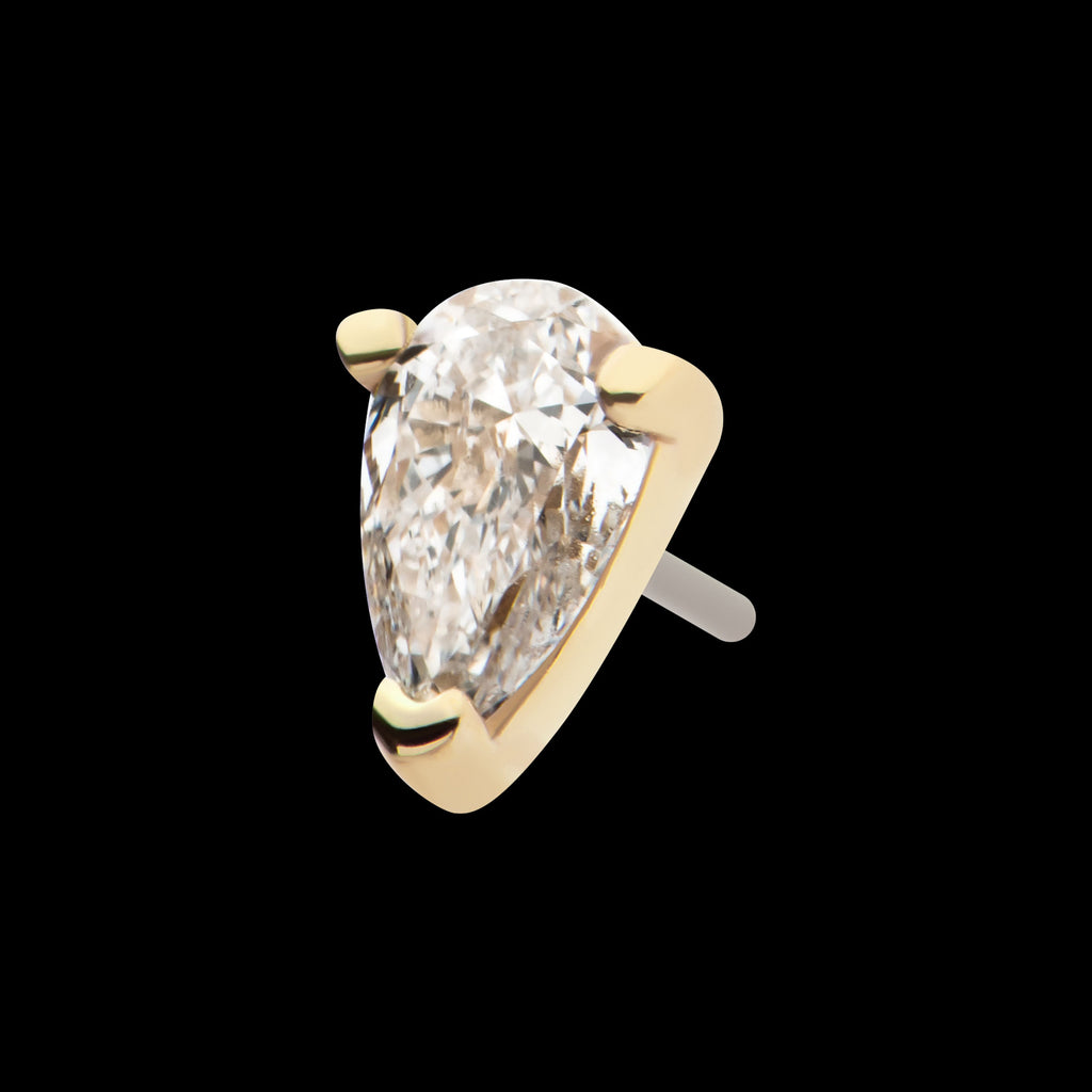3 Prong Setting Pear Clear Lab-Grown Diamond Flatback Stud Earring / Nosering - Diamond in 14Kt Yellow Gold