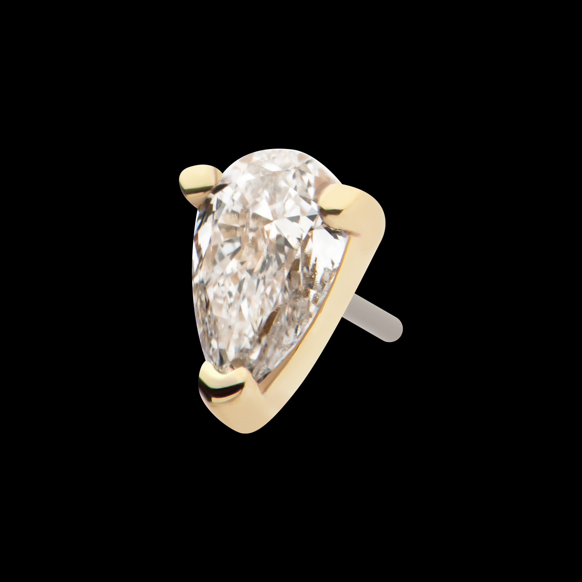 3 Prong Setting Pear Clear Lab-Grown Diamond Flatback Stud Earring / Nosering - Diamond in 14Kt Yellow Gold