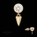 Bezel Round Lab-Grown Diamond with Spike Dangle Flatback Stud Earring / Nosering - Diamond in 14Kt Gold
