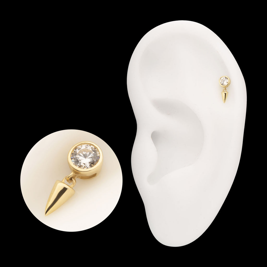 Bezel Round Lab-Grown Diamond with Spike Dangle Flatback Stud Earring / Nosering - Diamond in 14Kt Gold