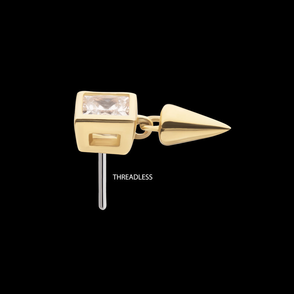 Bezel Princess Cut Lab-Grown Diamond with Spike Dangle Flatback Stud Earring / Nosering - Diamond in 14Kt Gold