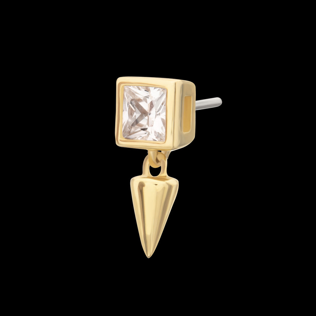Bezel Princess Cut Lab-Grown Diamond with Spike Dangle Flatback Stud Earring / Nosering - Diamond in 14Kt Gold