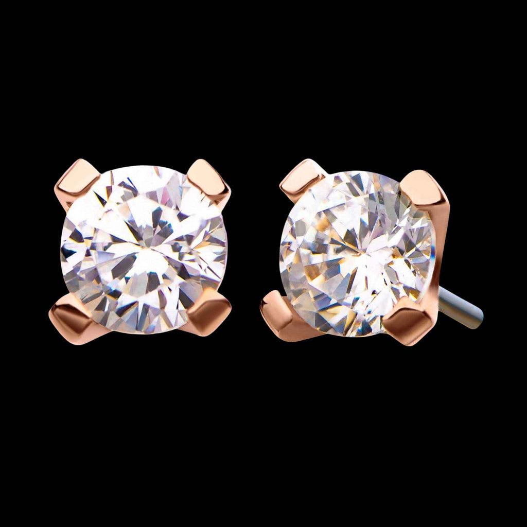 14Kt Rose Gold with Prong Set Round CZ Flatback Stud Earring / Nosering