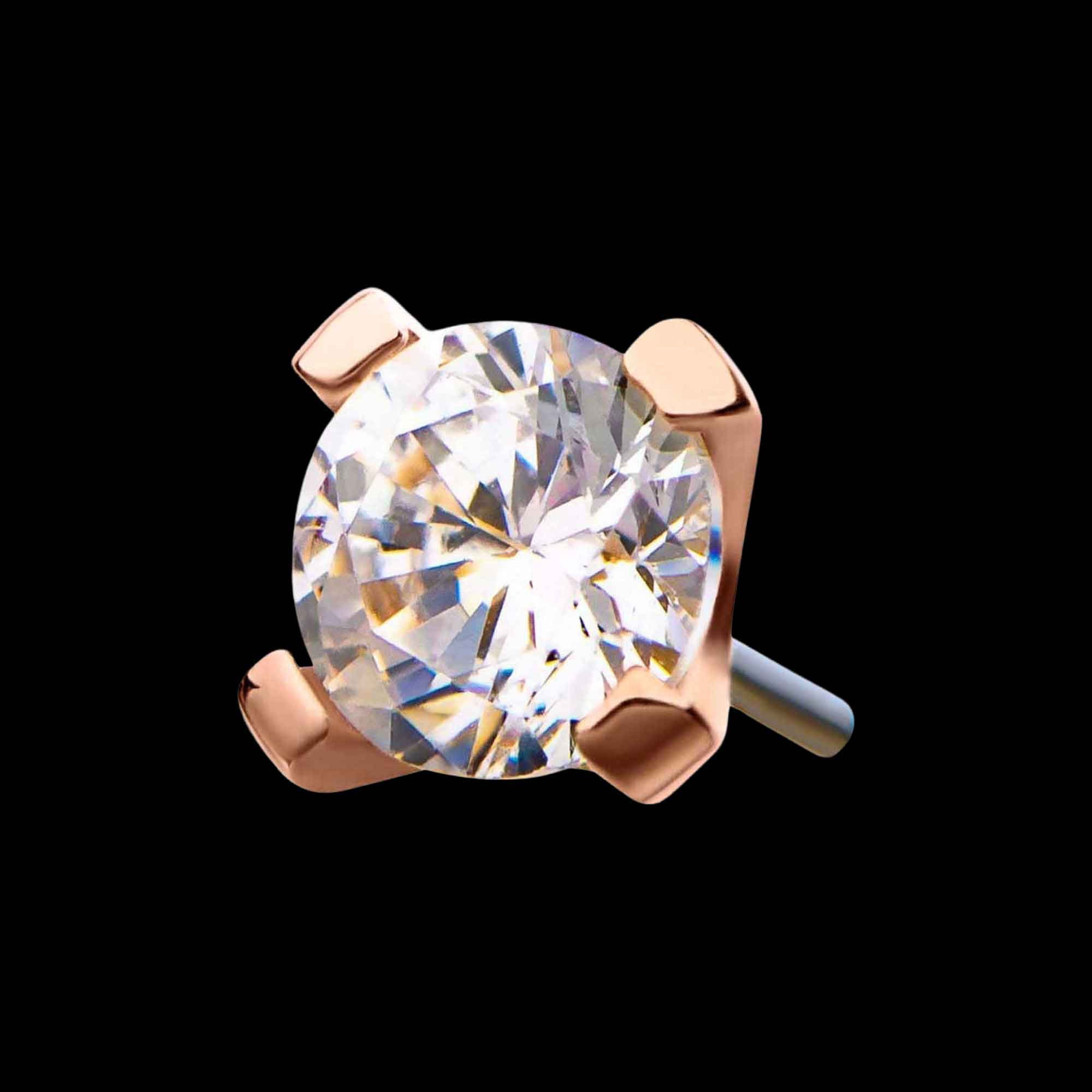 14Kt Rose Gold with Prong Set Round CZ Flatback Stud Earring / Nosering