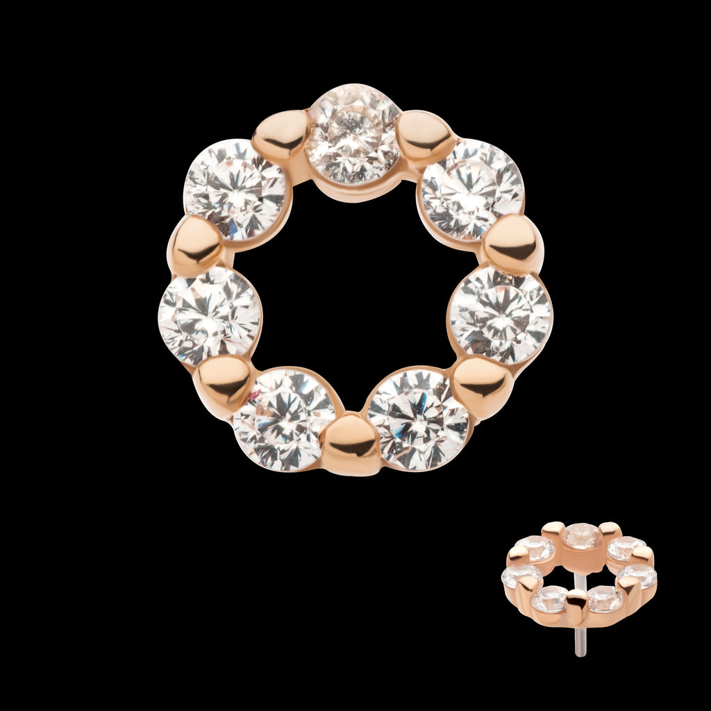 14Kt Rose Gold Wreath with Prong Set 7 Clear CZ Flatback Stud Earring / Nosering