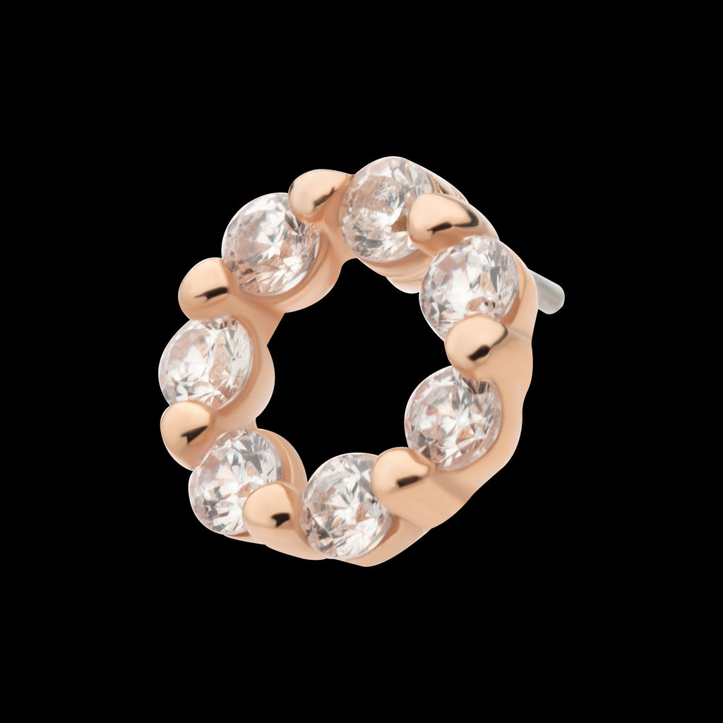 14Kt Rose Gold Wreath with Prong Set 7 Clear CZ Flatback Stud Earring / Nosering