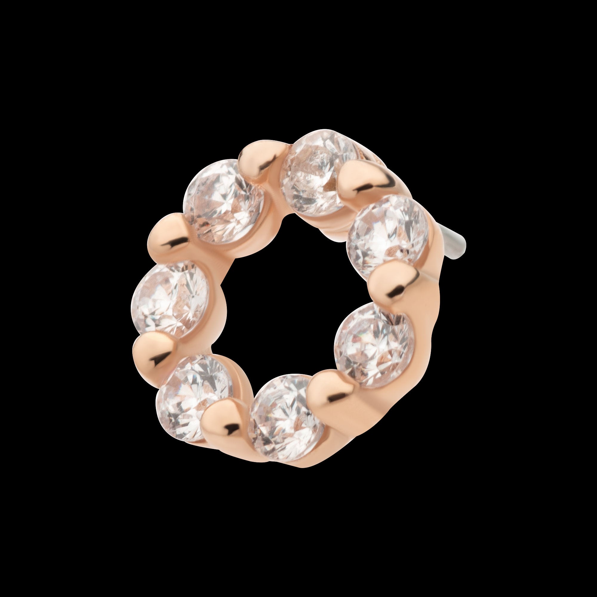 14Kt Rose Gold Wreath with Prong Set 7 Clear CZ Flatback Stud Earring / Nosering